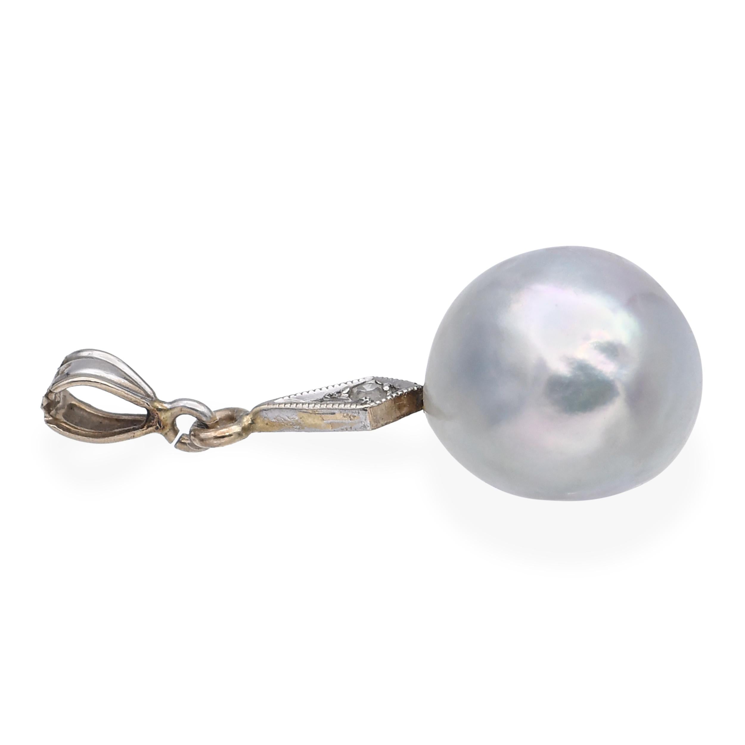 Vintage GIA Certified 14k White Gold Diamond and Cultured Akoya Pearl Pendant