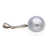 Vintage GIA Certified 14k White Gold Diamond and Cultured Akoya Pearl Pendant