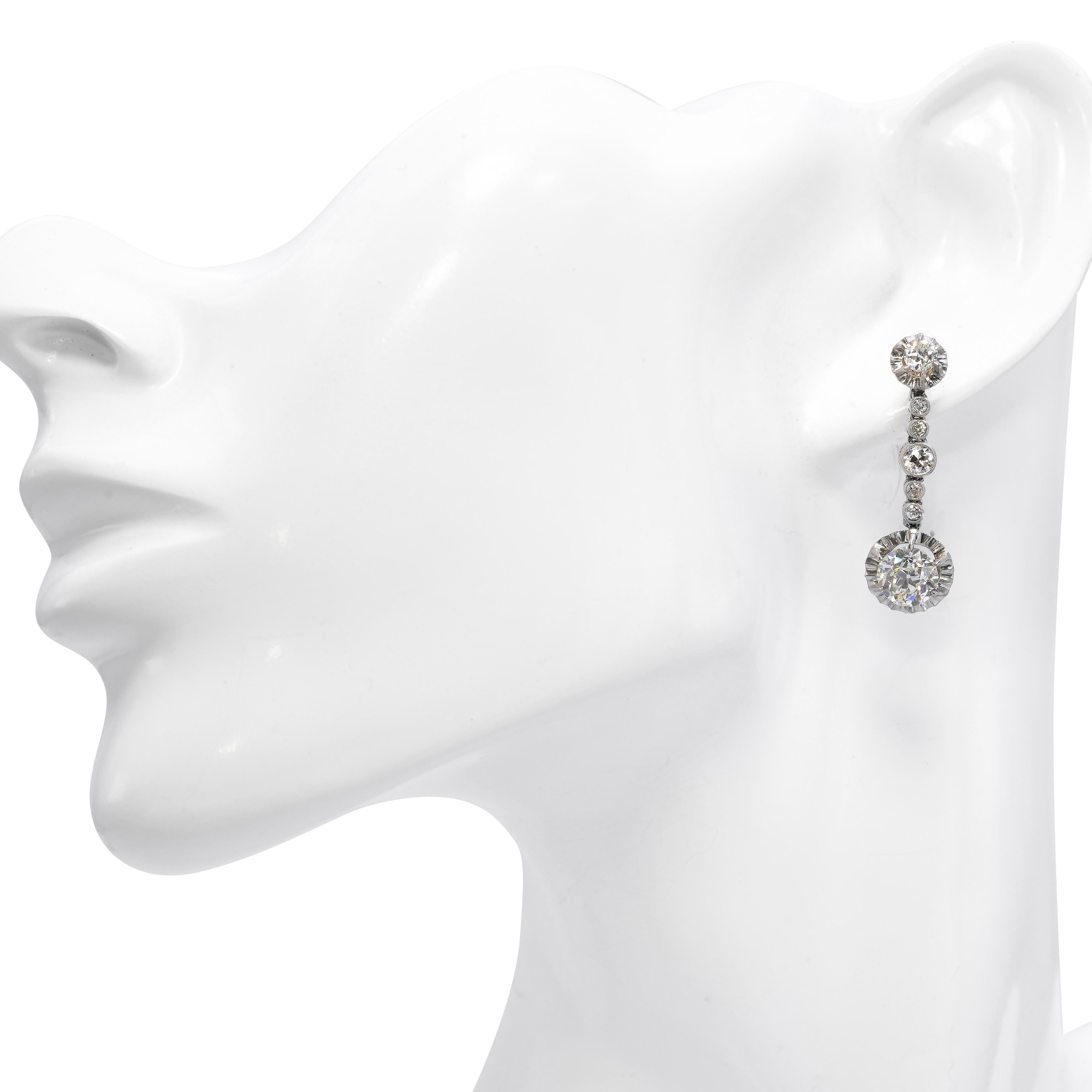 Victorian Platinum & 3.40ctw GIA Diamond Drop Earrings