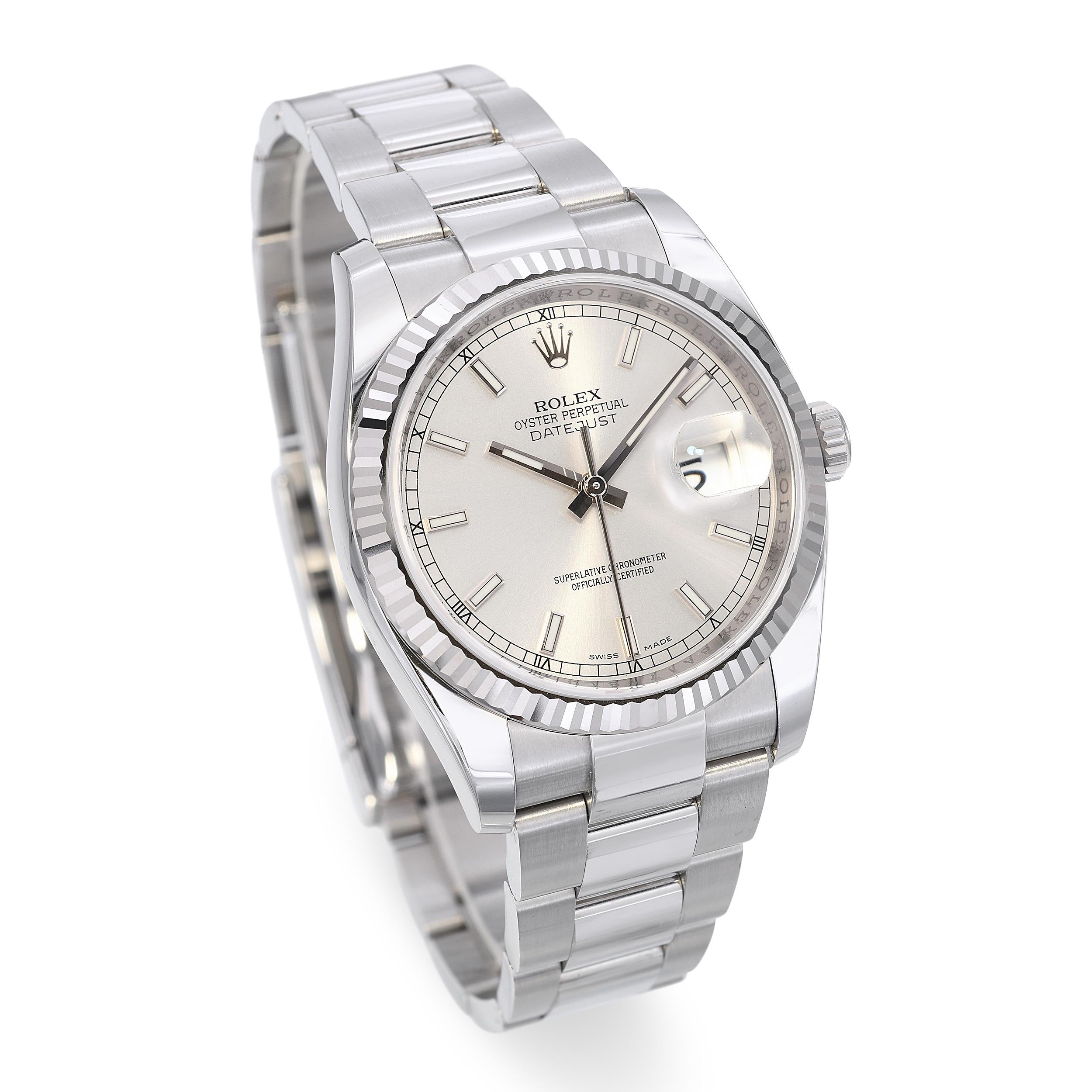 Rolex Datejust Silver Dial Stainless Steel 36mm Watch Ref 116234