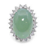 Vintage GIA White Gold 18.35ct Type A Jadeite Jade & Diamond Halo Cocktail Ring