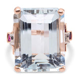 Vintage 14k Rose Gold 17.8ct Aquamarine Diamond and Ruby Ring