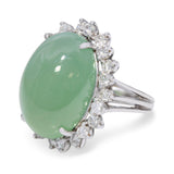 Vintage GIA White Gold 18.35ct Type A Jadeite Jade & Diamond Halo Cocktail Ring