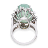 Vintage GIA White Gold 18.35ct Type A Jadeite Jade & Diamond Halo Cocktail Ring