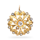 Antique Victorian Yellow Gold .96ctw Old European & Single Cut Diamond Pendant