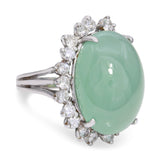 Vintage GIA White Gold 18.35ct Type A Jadeite Jade & Diamond Halo Cocktail Ring