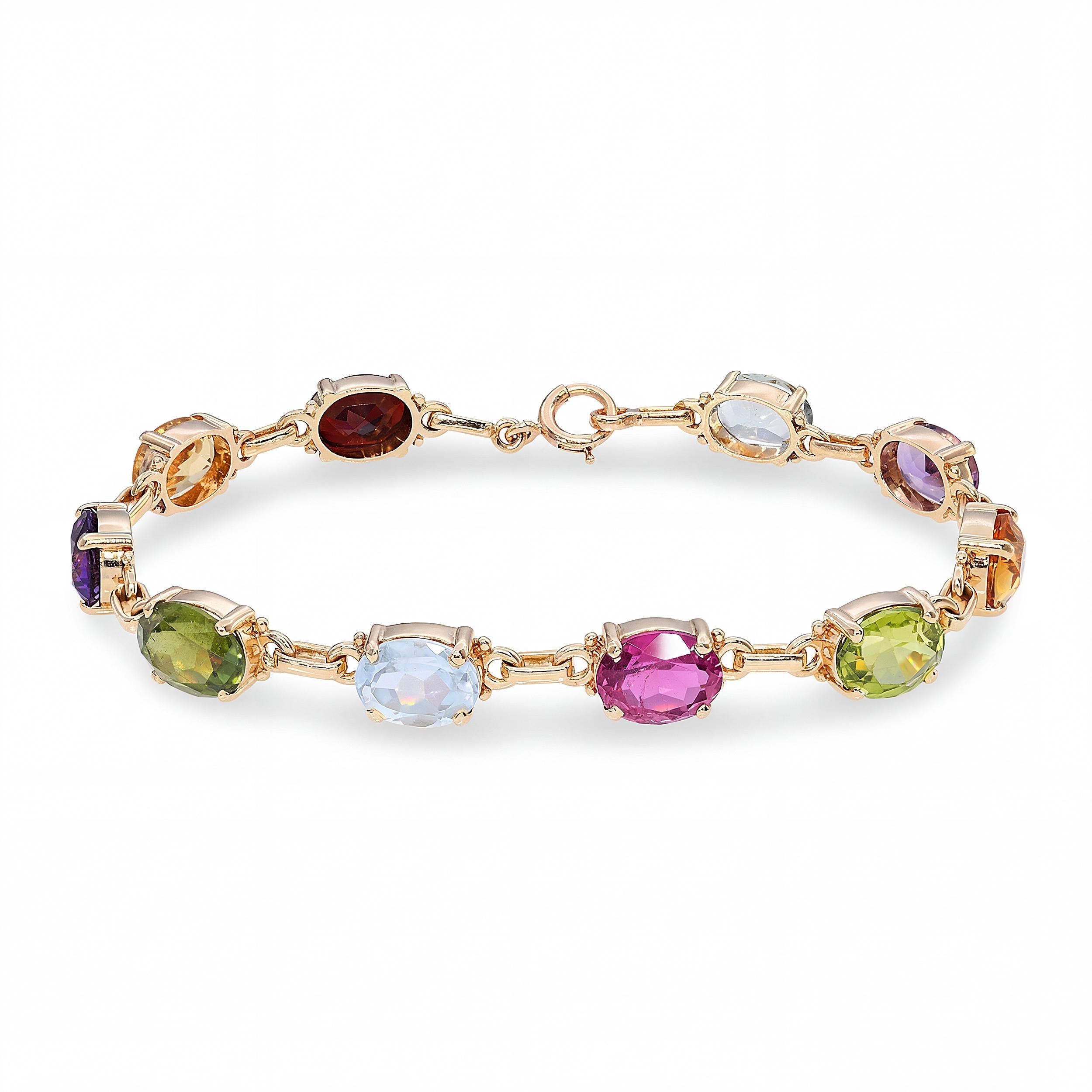 Vintage 14k Yellow Gold Multi Gemstone Link Bracelet