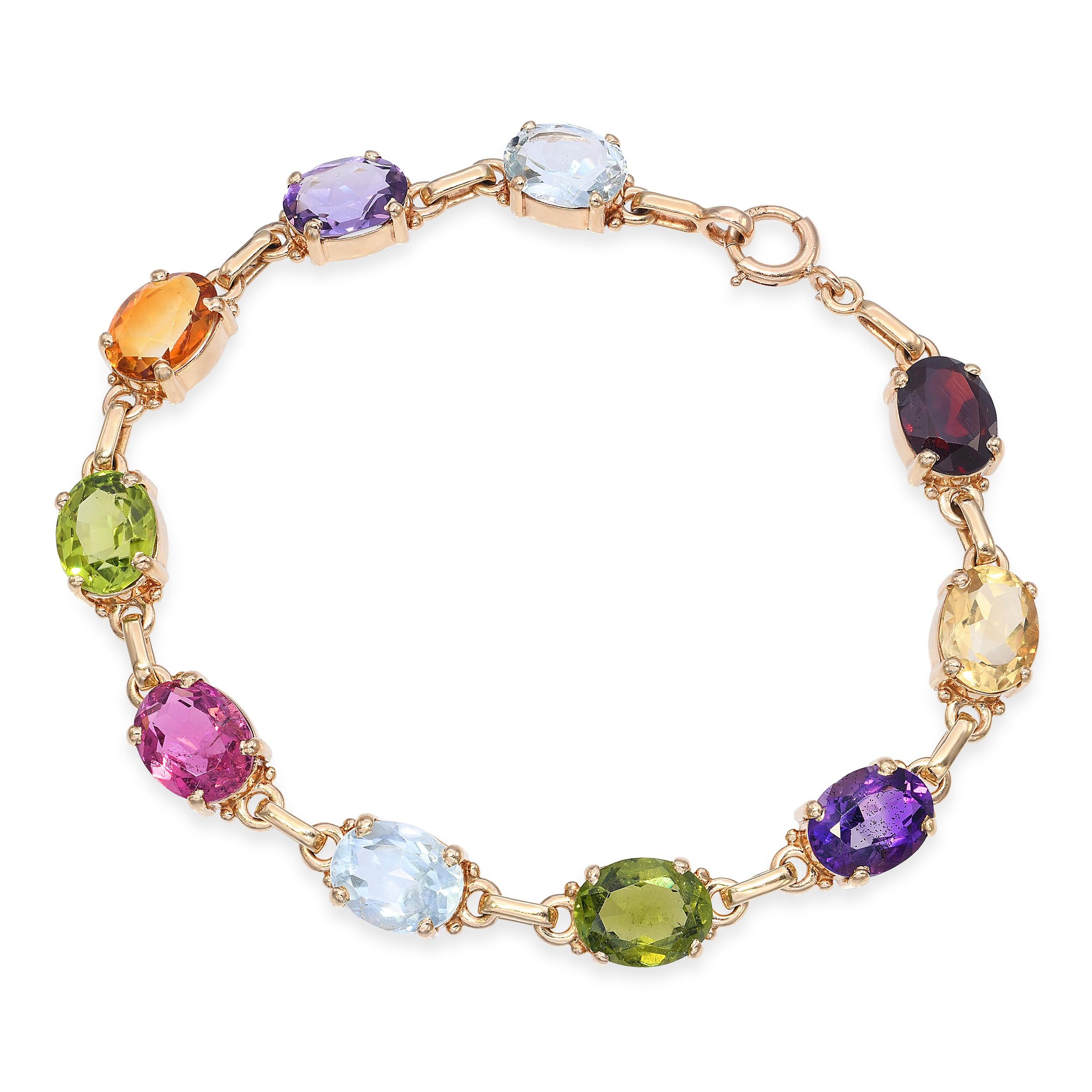 Vintage 14k Yellow Gold Multi Gemstone Link Bracelet