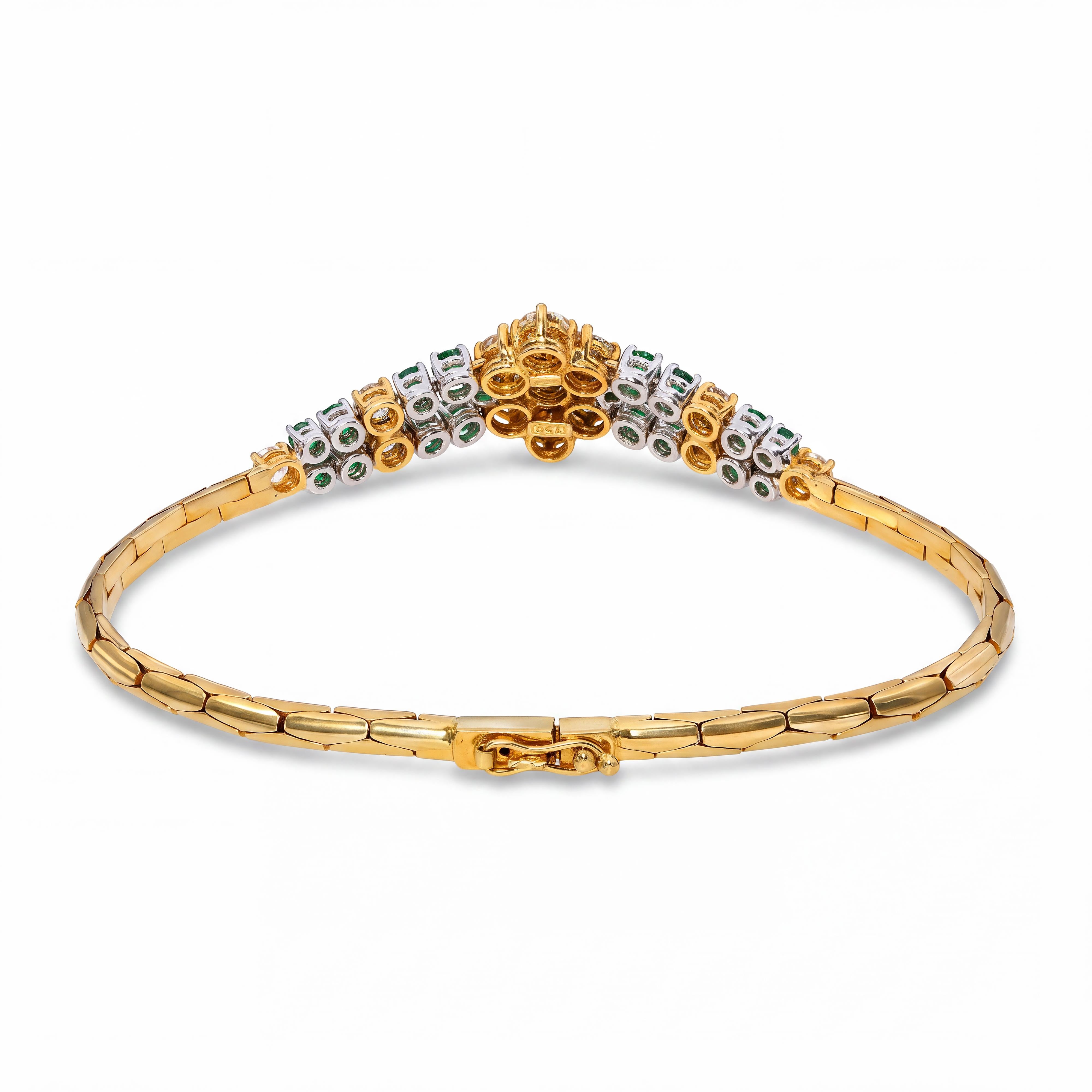 Vintage Italian 18k Yellow Gold Emerald & Diamond Bracelet