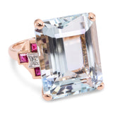 Vintage 14k Rose Gold 17.8ct Aquamarine Diamond and Ruby Ring
