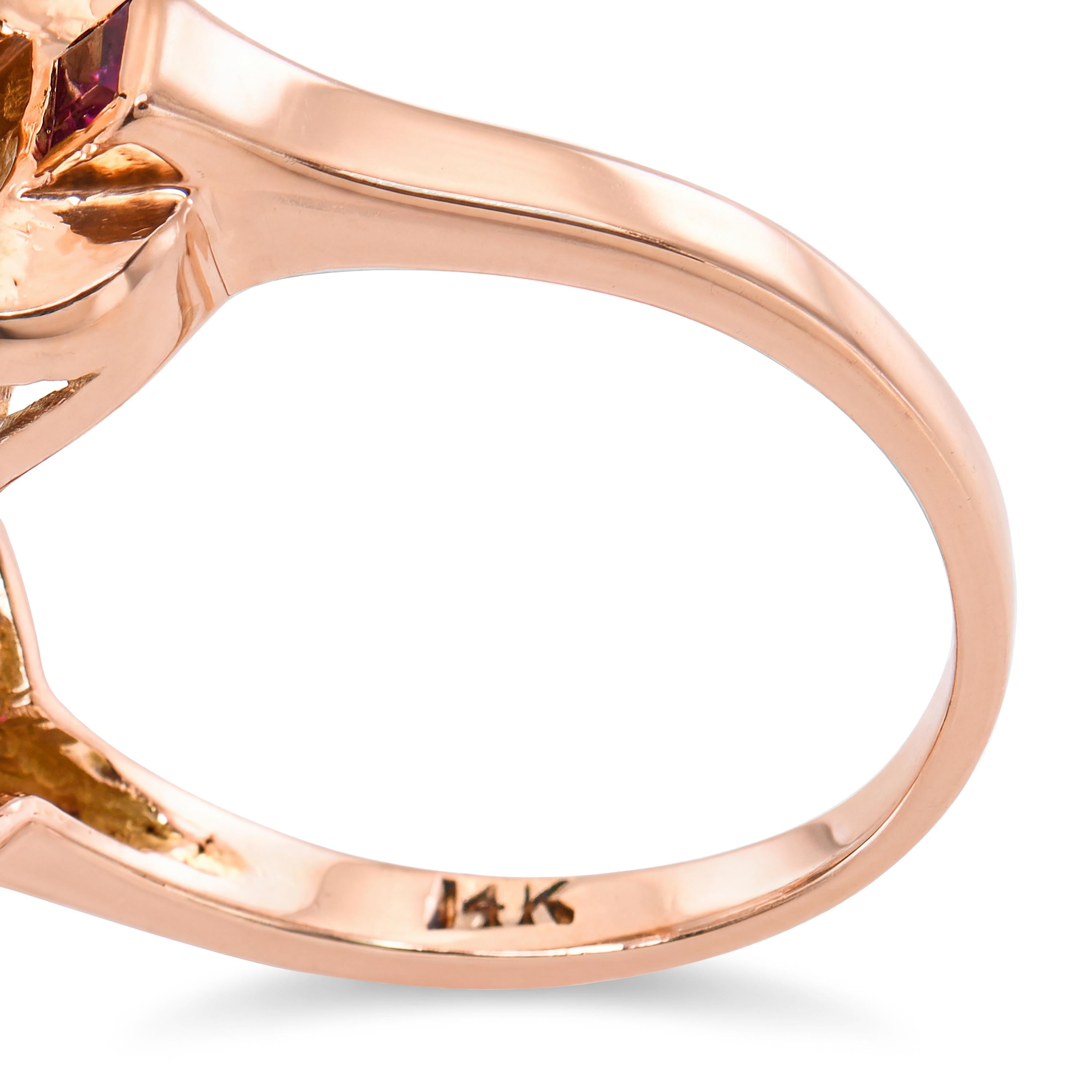 Vintage 14k Rose Gold 17.8ct Aquamarine Diamond and Ruby Ring