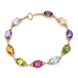 Vintage 14k Yellow Gold Multi Gemstone Link Bracelet