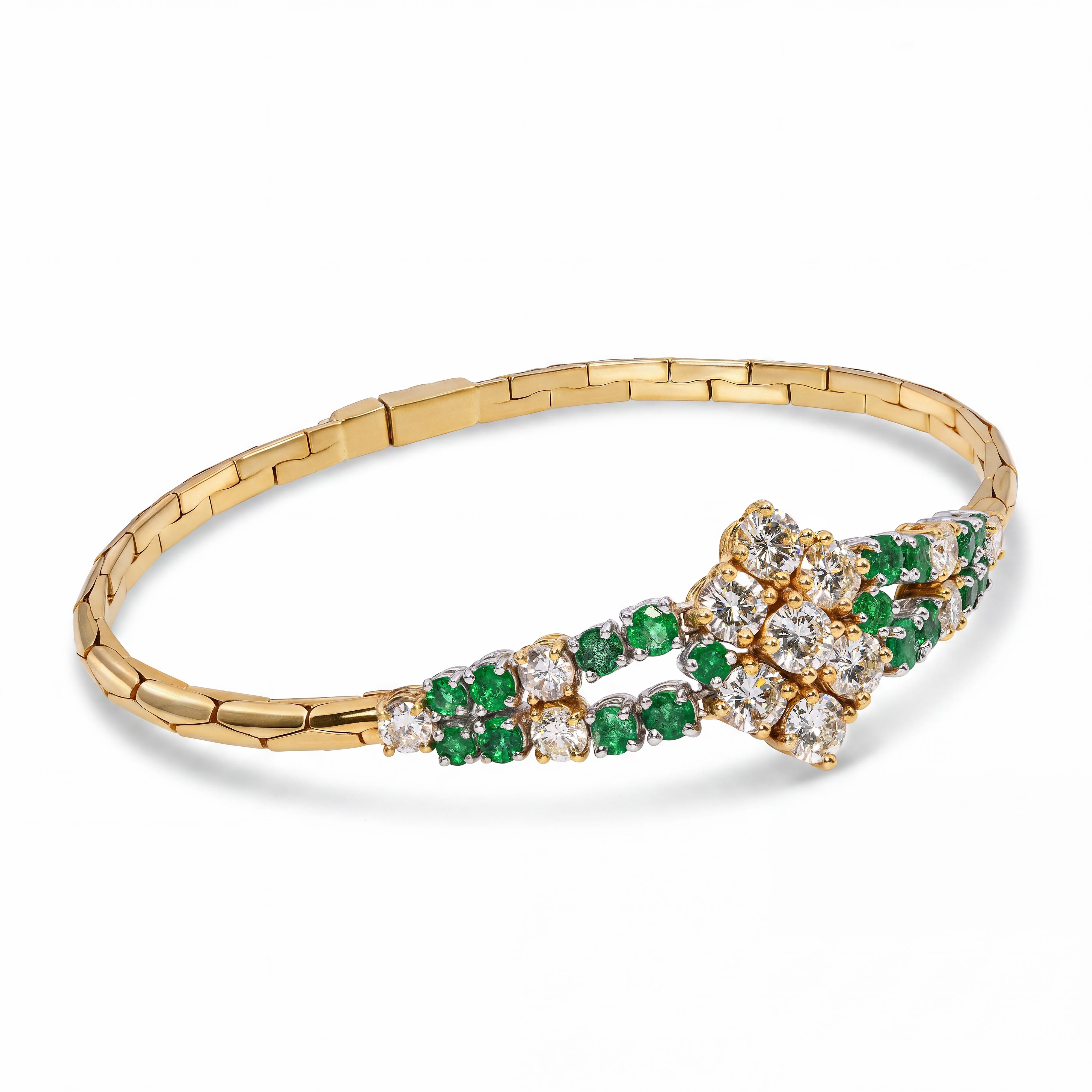 Vintage Italian 18k Yellow Gold Emerald & Diamond Bracelet