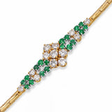 Vintage Italian 18k Yellow Gold Emerald & Diamond Bracelet