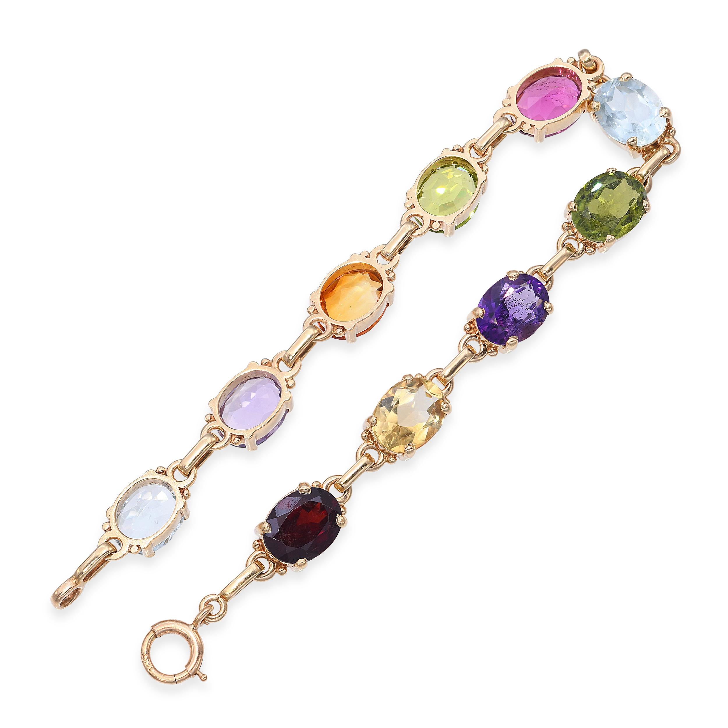 Vintage 14k Yellow Gold Multi Gemstone Link Bracelet