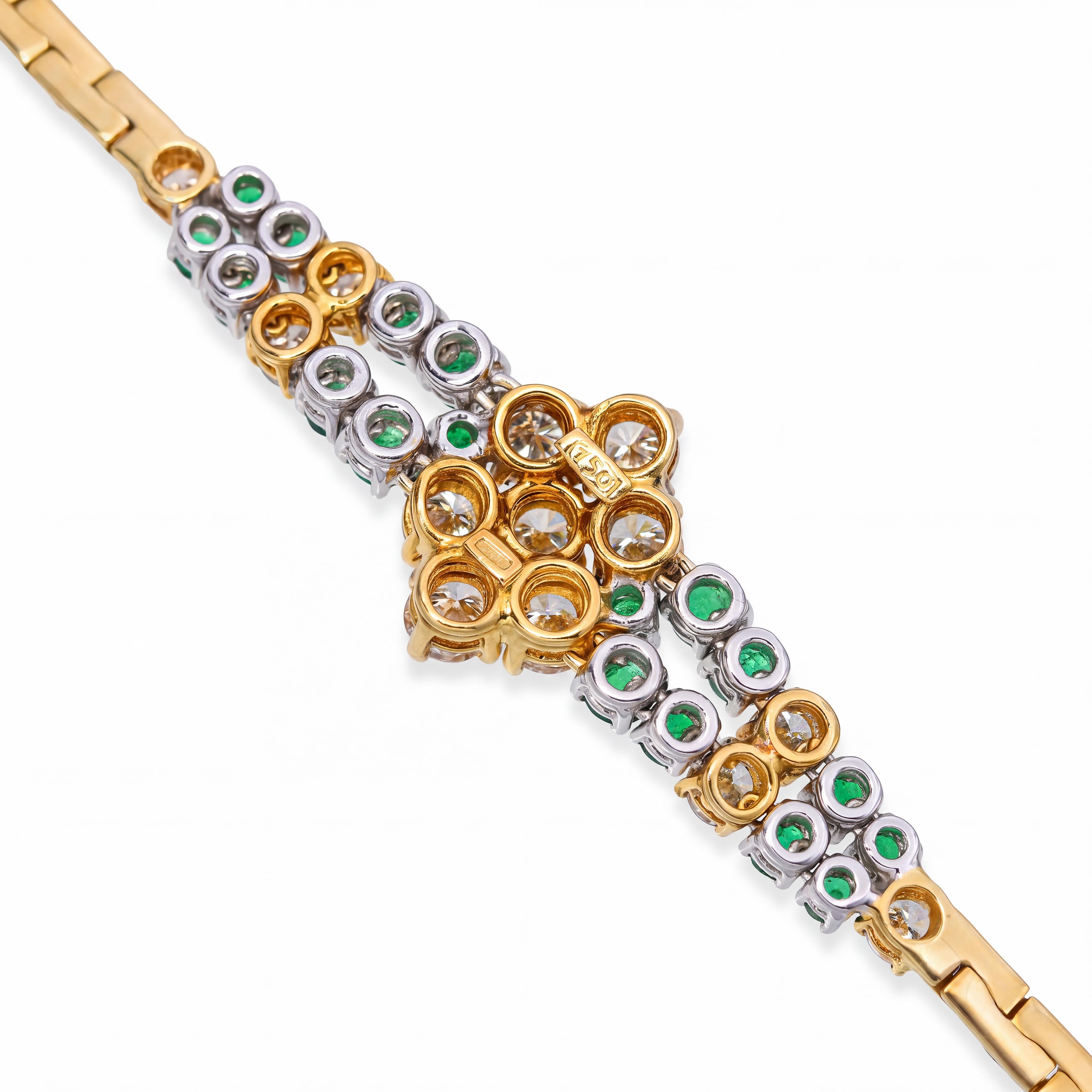 Vintage Italian 18k Yellow Gold Emerald & Diamond Bracelet