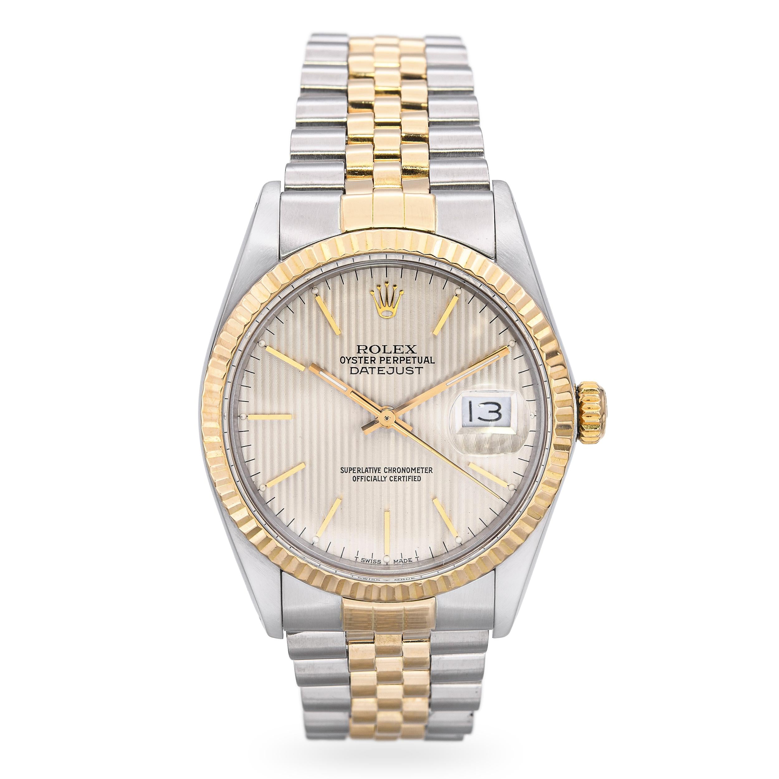 Rolex Datejust 16013 18K Gold Steel Tapestry Dial Men's Watch