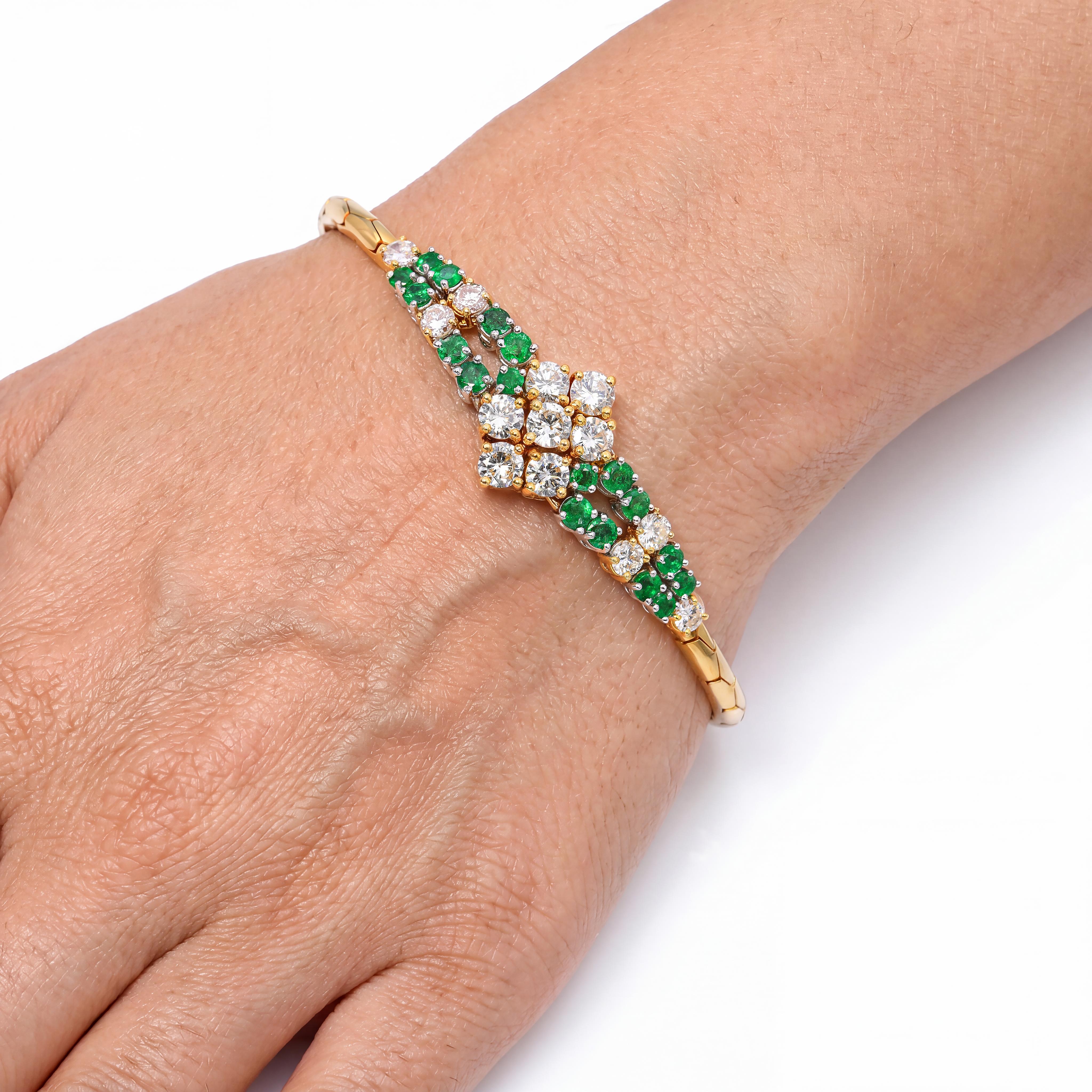 Vintage Italian 18k Yellow Gold Emerald & Diamond Bracelet