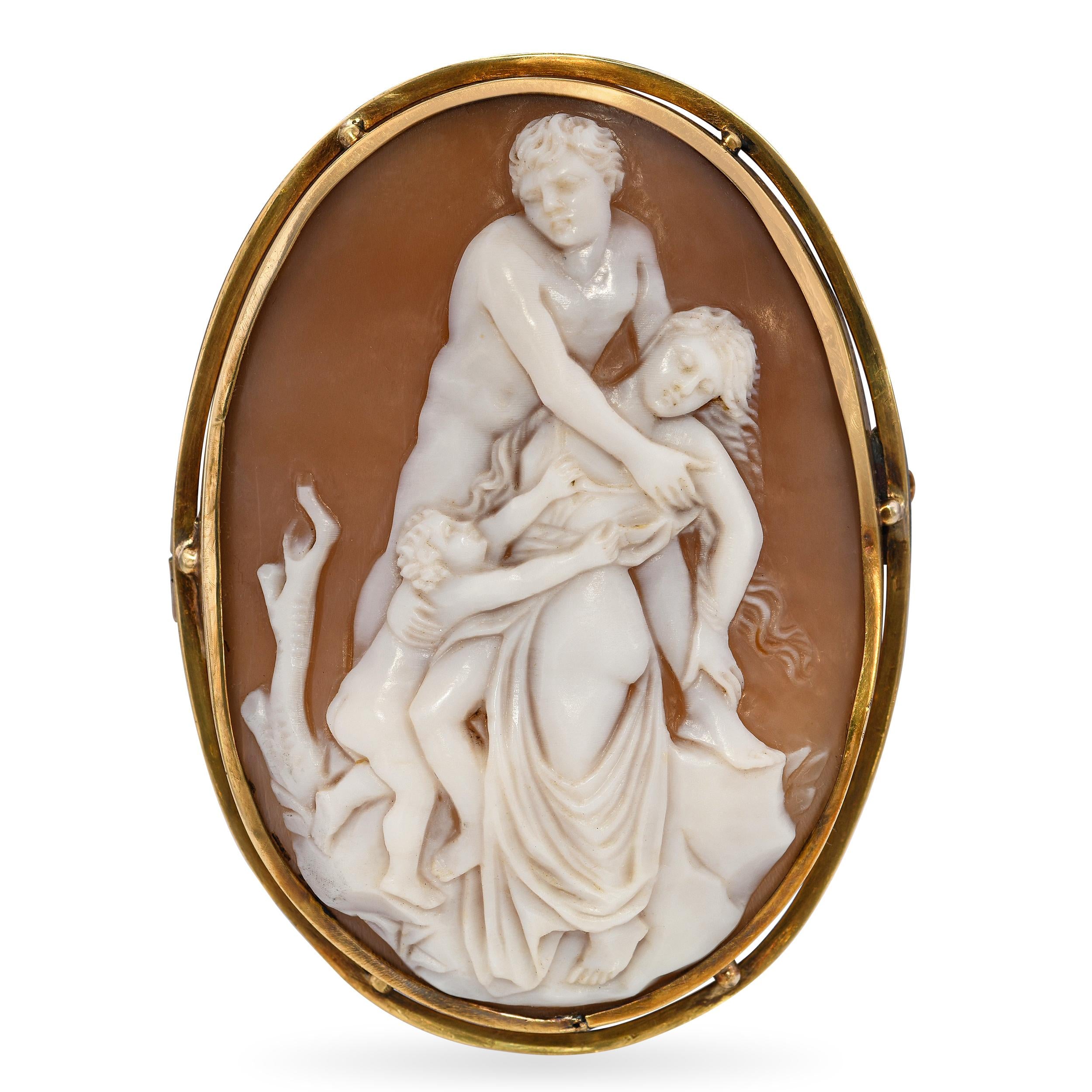 Vintage 12k Yellow Gold Dying Mother Shell Cameo Brooch