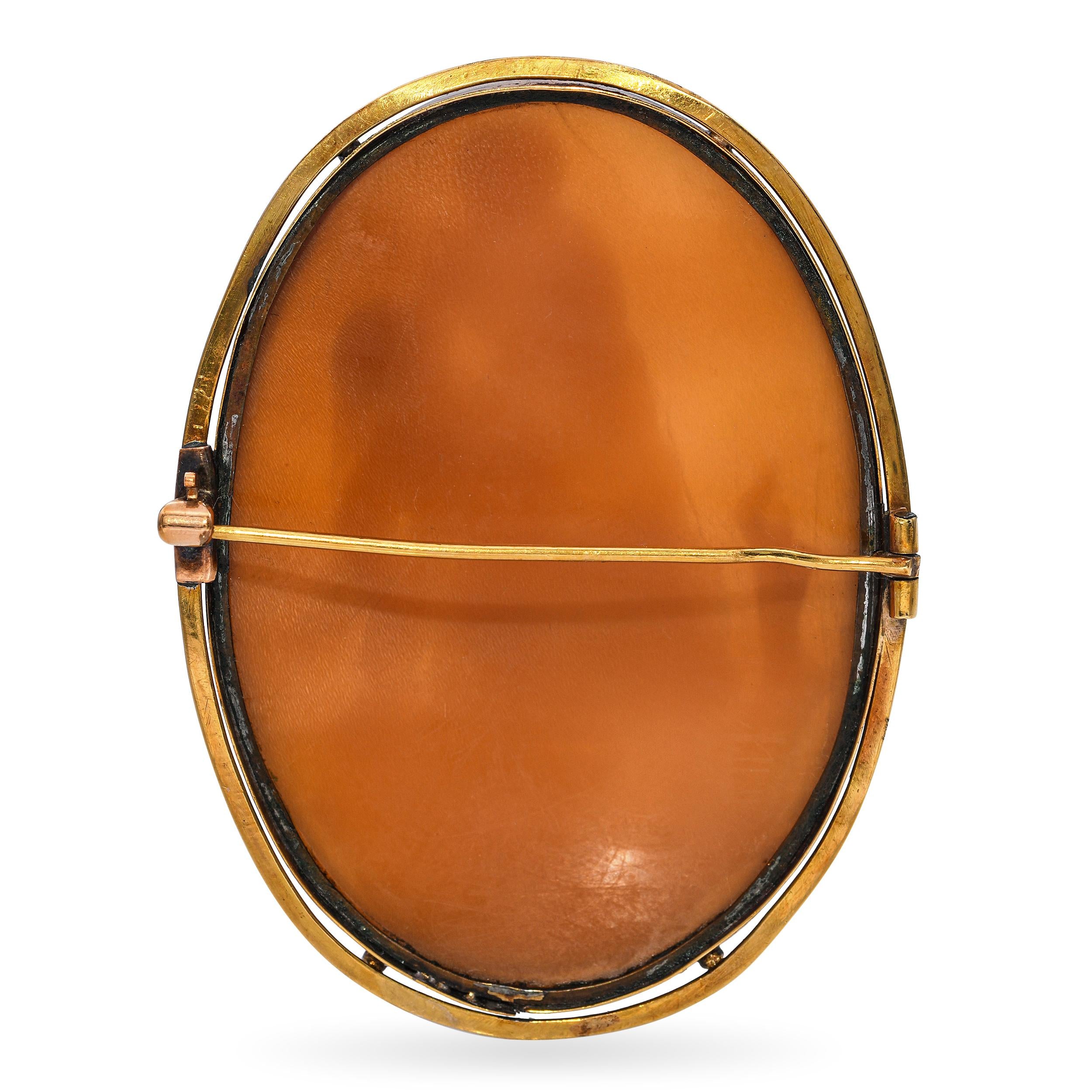 Vintage 12k Yellow Gold Dying Mother Shell Cameo Brooch