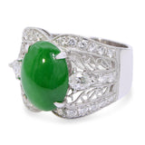 Vintage 18k White Gold 3.50ct Burmese Type A Green Jadeite & Diamond Ring