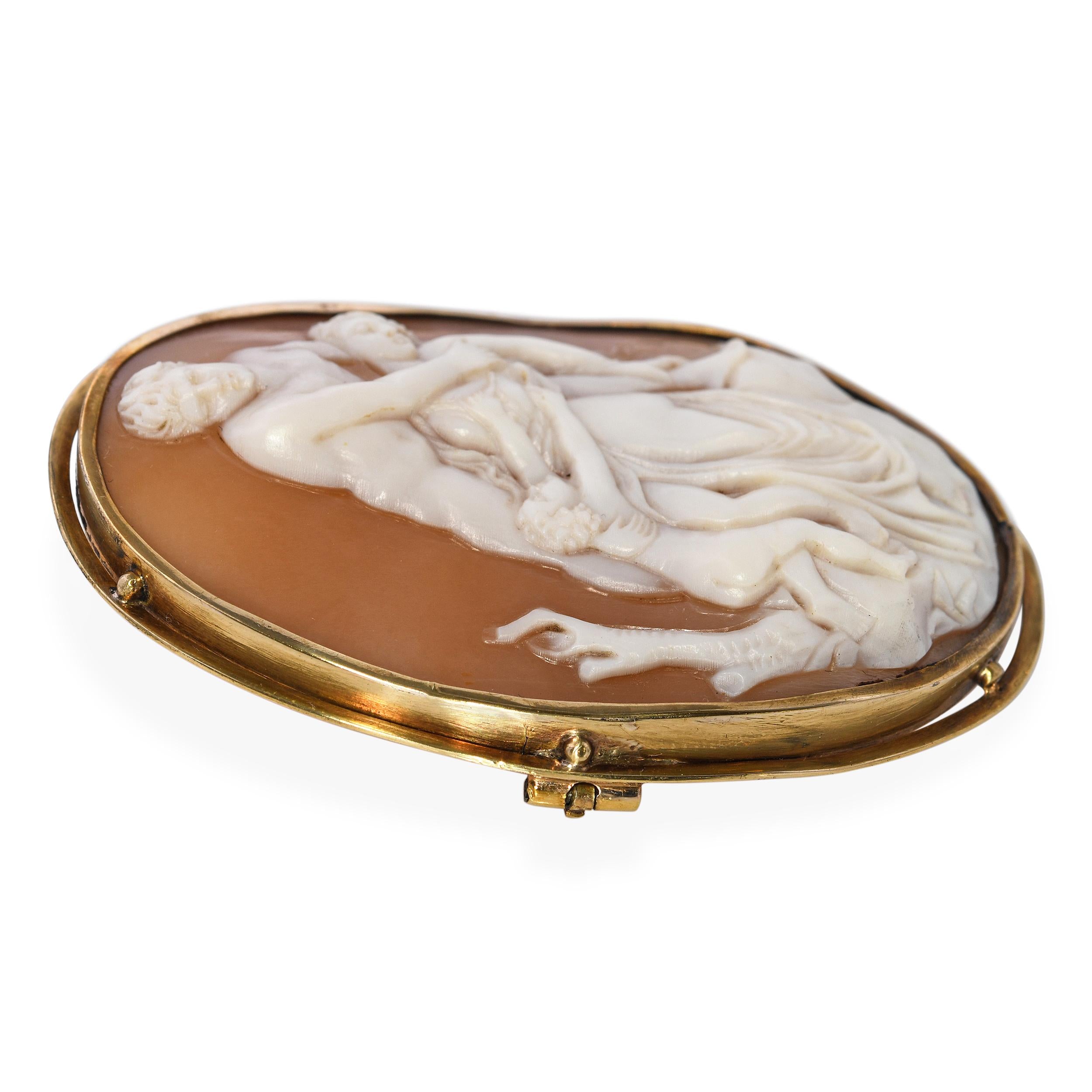 Vintage 12k Yellow Gold Dying Mother Shell Cameo Brooch