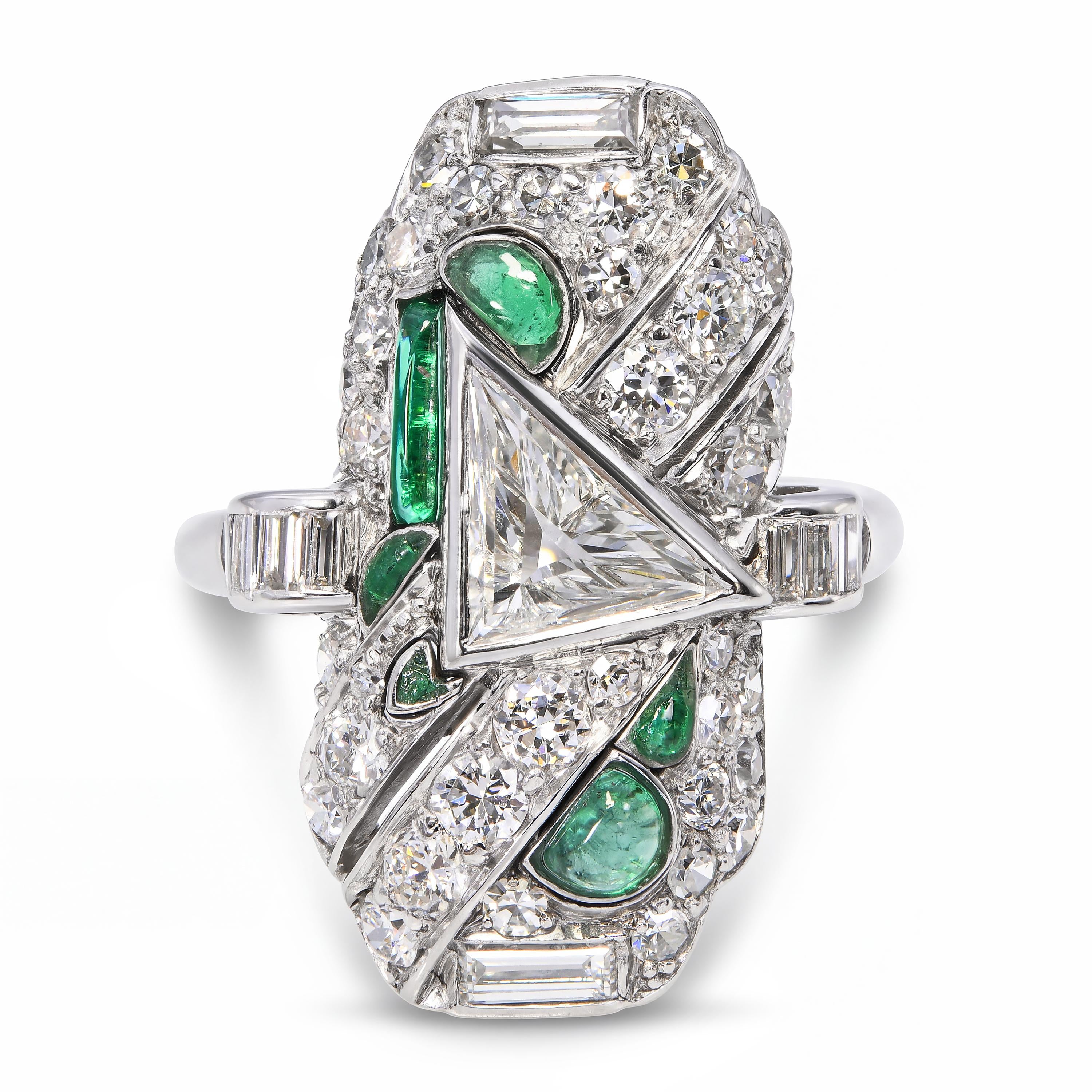 Antique Art Deco Platinum 1.58tcw Diamond and Emerald Ring