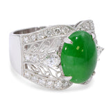 Vintage 18k White Gold 3.50ct Burmese Type A Green Jadeite & Diamond Ring