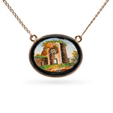 Antique Victorian Yellow Gold Onyx Micro Mosaic Pendant Necklace