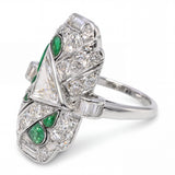 Antique Art Deco Platinum 1.58tcw Diamond and Emerald Ring