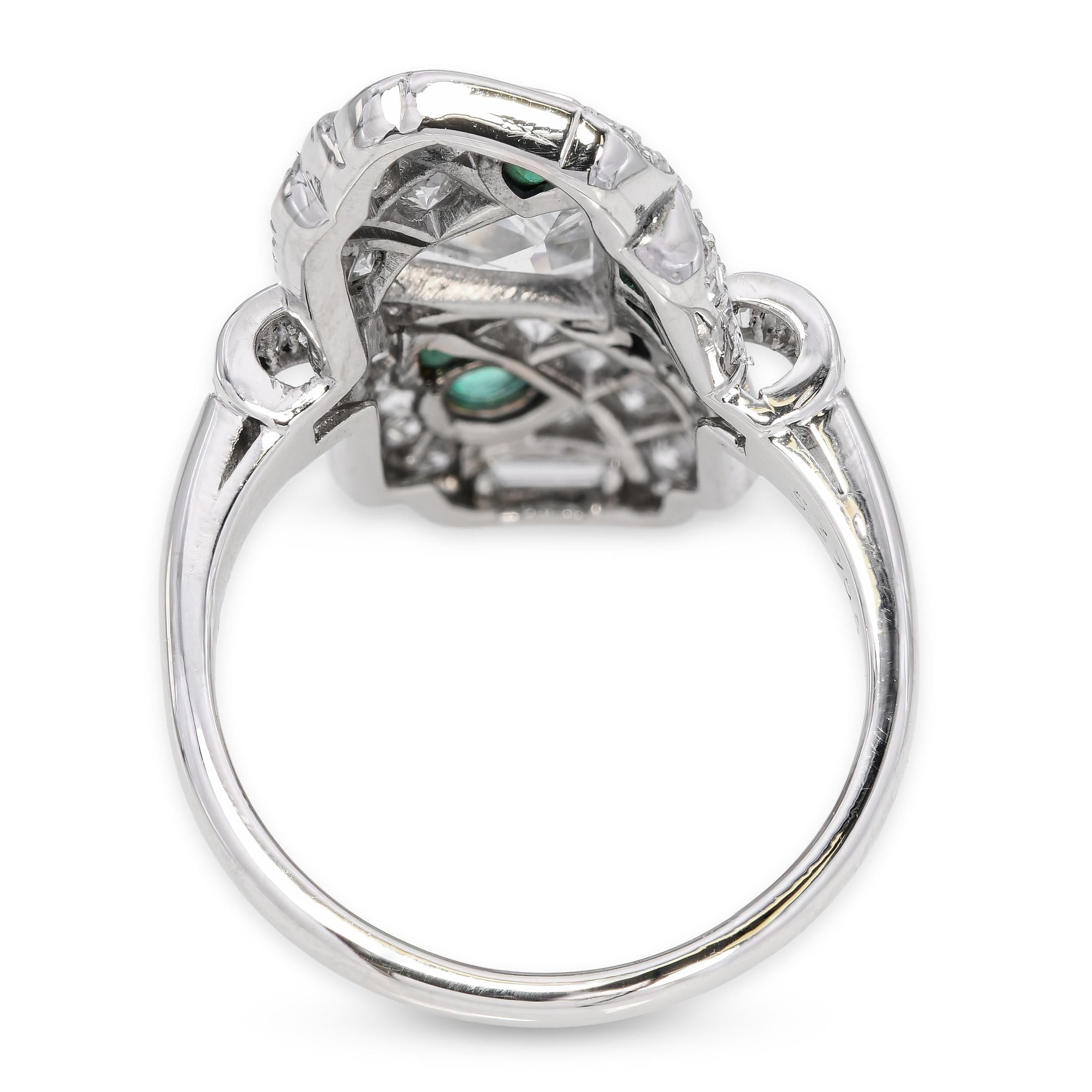 Antique Art Deco Platinum 1.58tcw Diamond and Emerald Ring