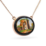 Antique Victorian Yellow Gold Onyx Micro Mosaic Pendant Necklace