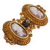 Antique 17k Yellow Gold Diamond "Two Sisters" Shell Cameo Brooch