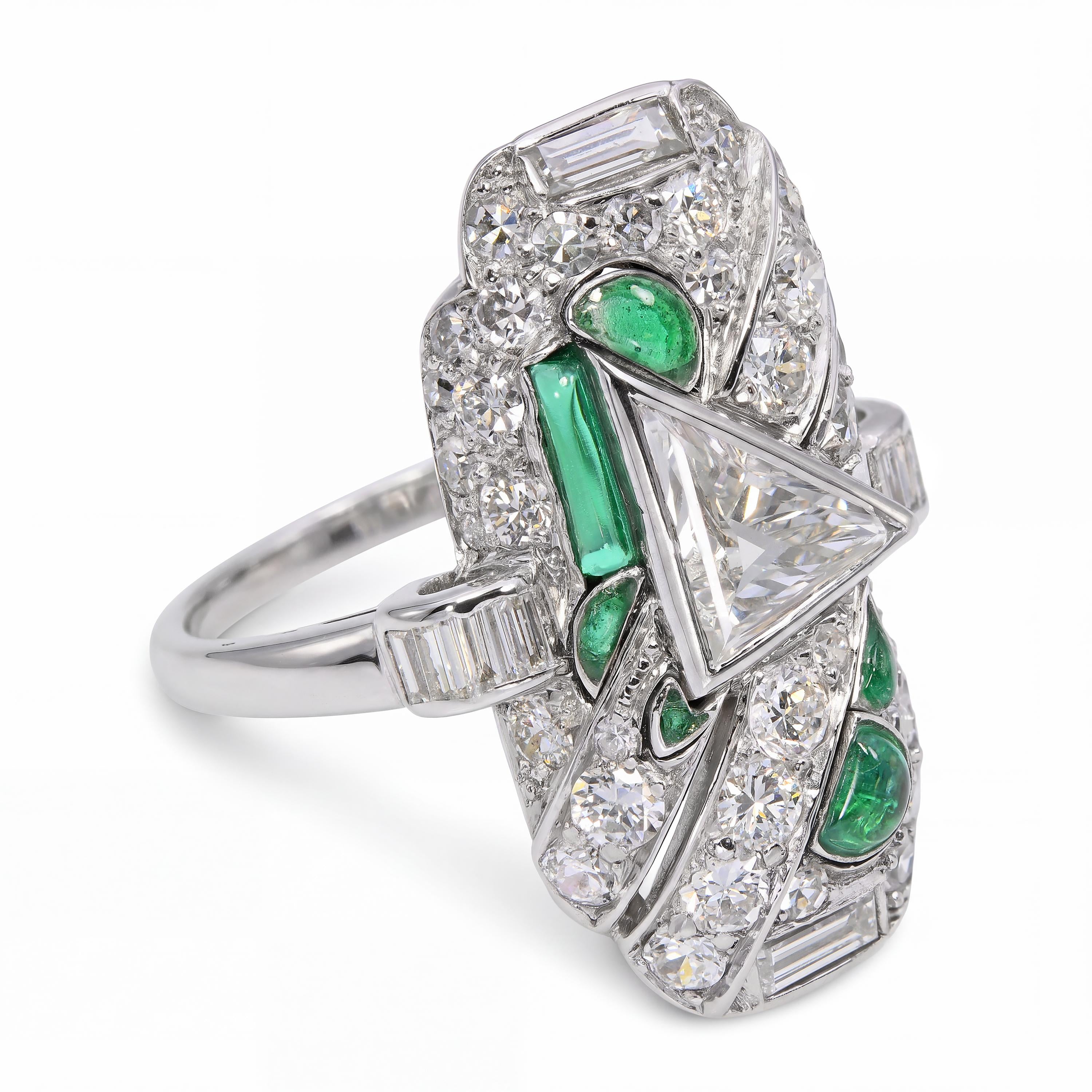 Antique Art Deco Platinum 1.58tcw Diamond and Emerald Ring