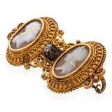 Antique 17k Yellow Gold Diamond "Two Sisters" Shell Cameo Brooch