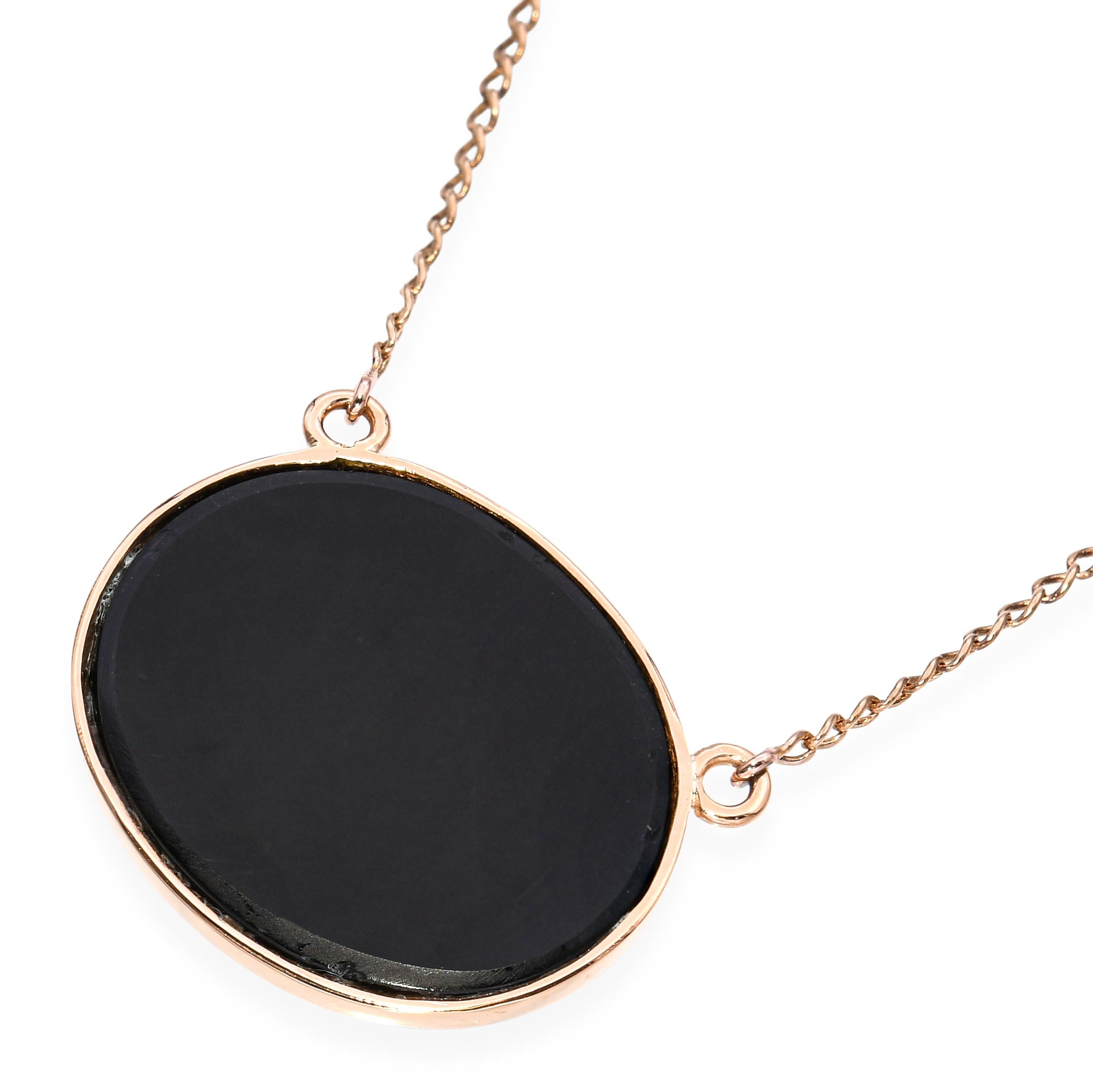 Antique Victorian Yellow Gold Onyx Micro Mosaic Pendant Necklace