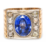 Antique 17k Yellow Gold Victorian 4.34ct Syn Sapphire & Rose Cut Diamond Ring