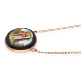 Antique Victorian Yellow Gold Onyx Micro Mosaic Pendant Necklace