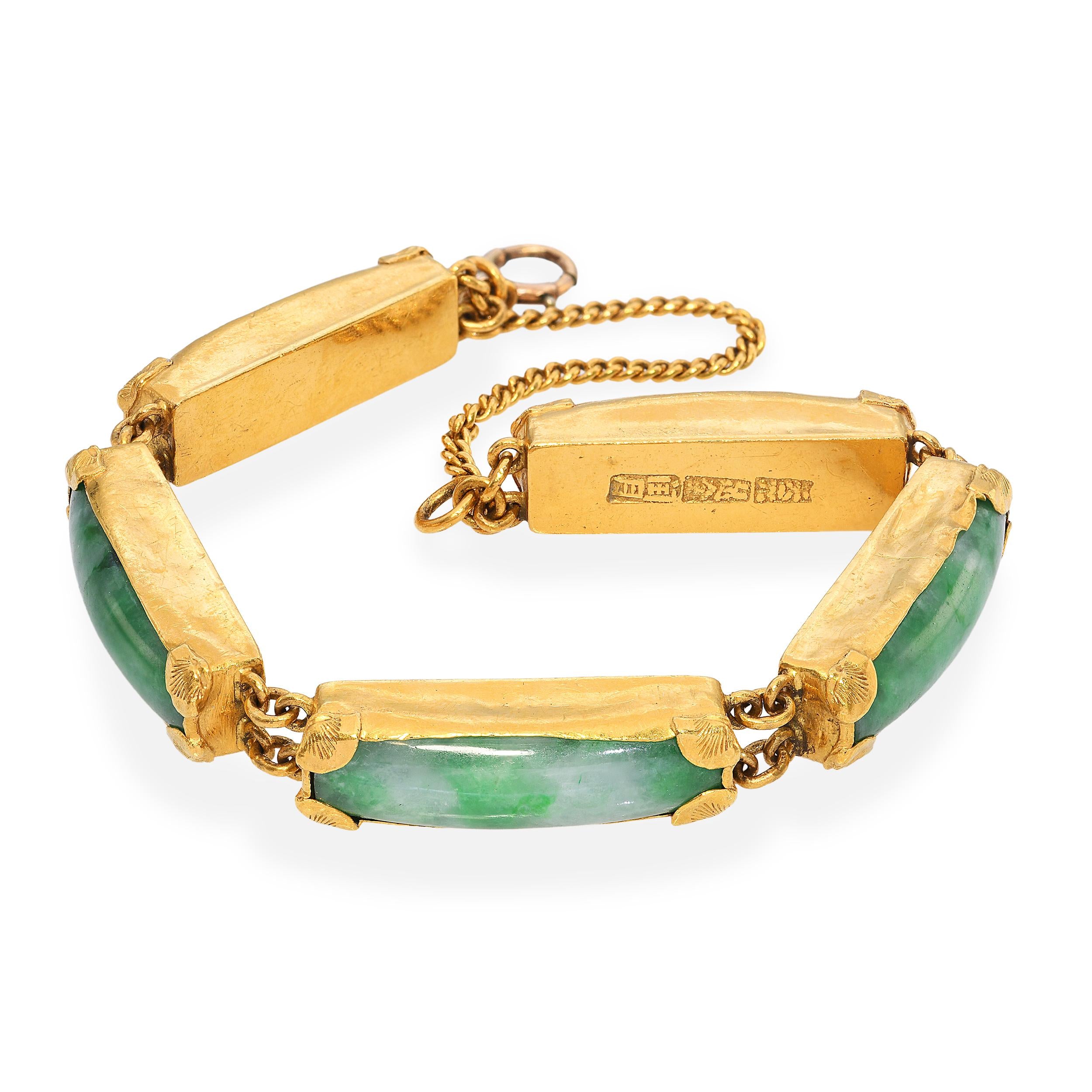 Vintage 24k Yellow Gold Jadeite Jade Chunky Link Bracelet