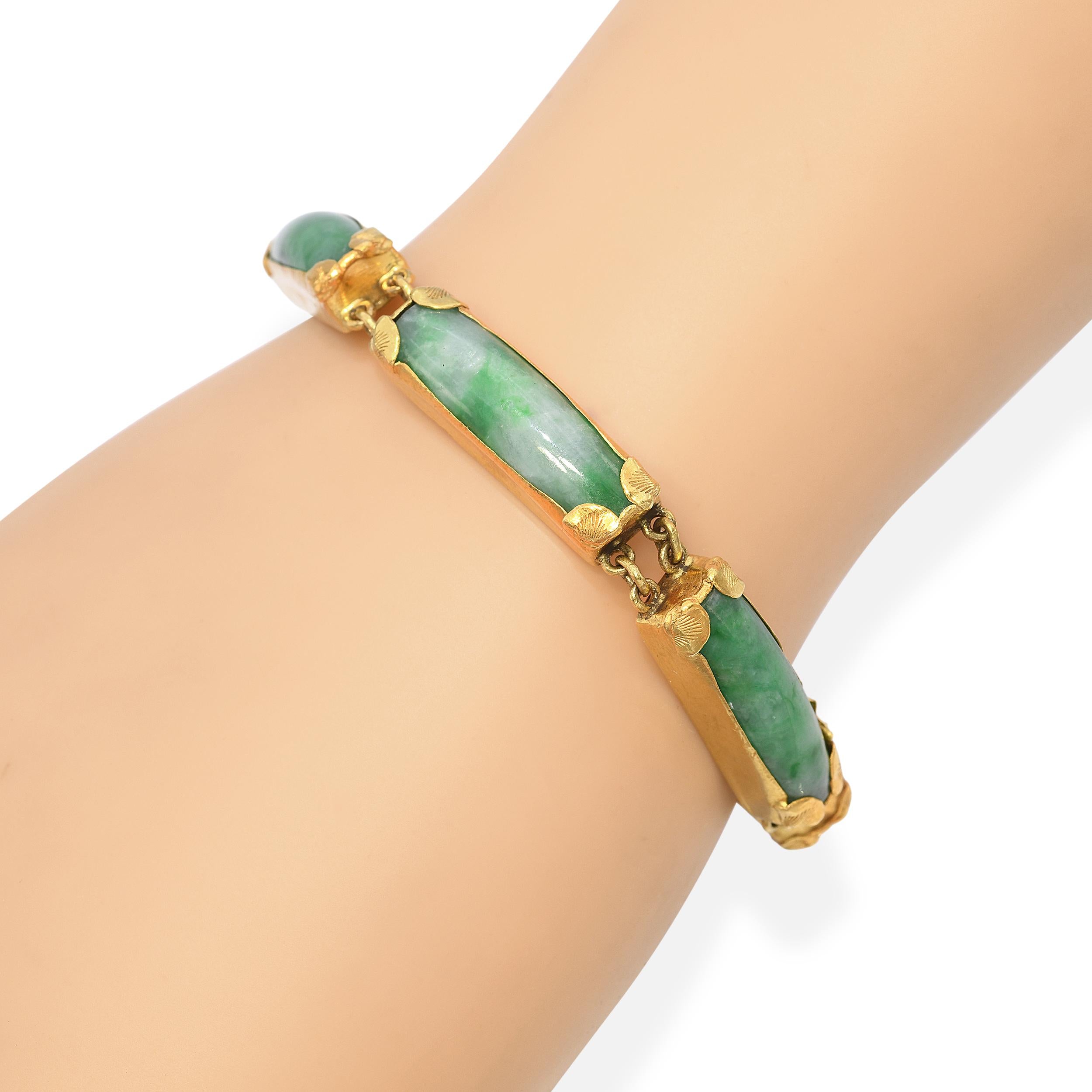 Vintage 24k Yellow Gold Jadeite Jade Chunky Link Bracelet