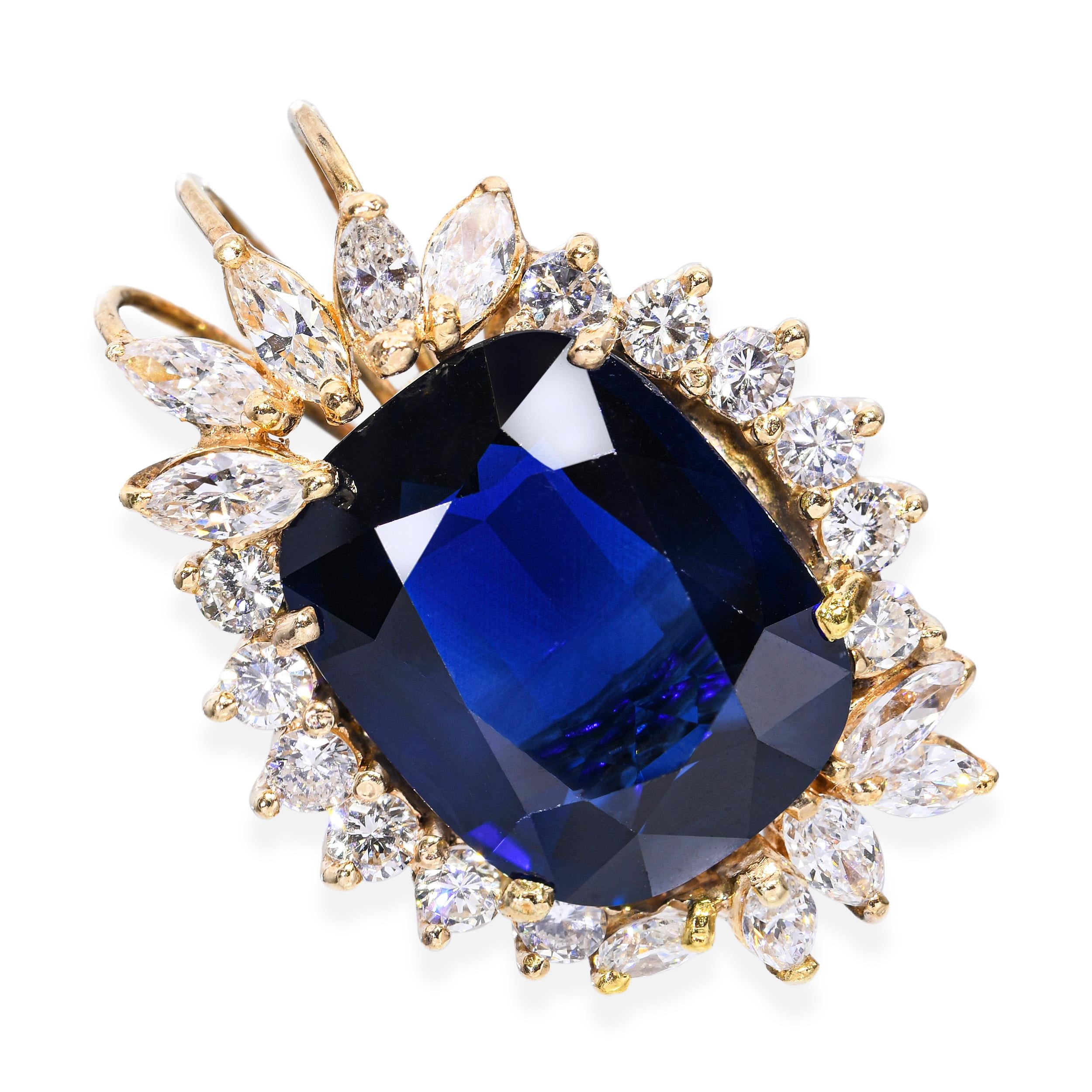Vintage 14k Yellow Gold GIA 13.77ct Sapphire and Diamond Pendant