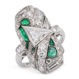 Antique Art Deco Platinum 1.58tcw Diamond and Emerald Ring