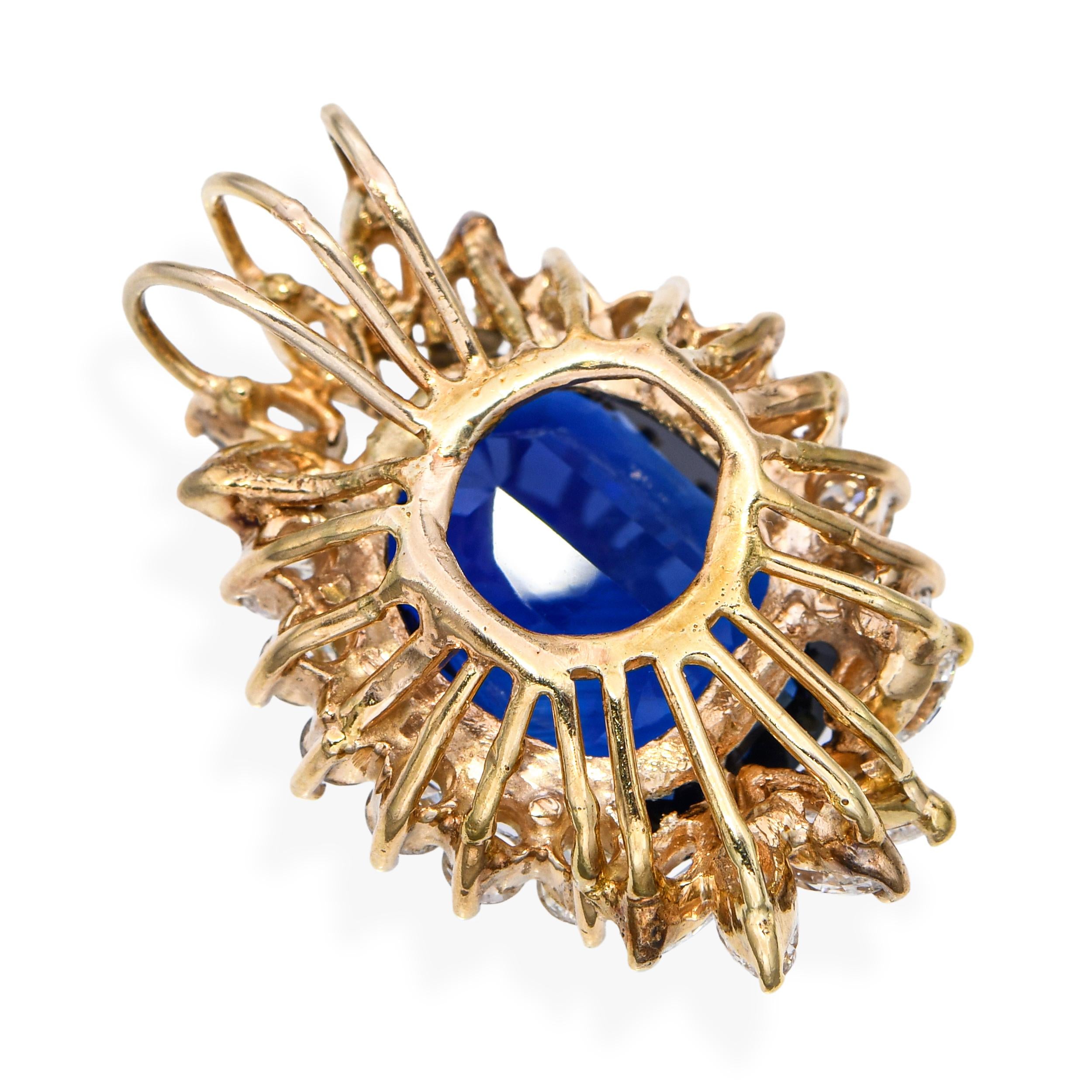 Vintage 14k Yellow Gold GIA 13.77ct Sapphire and Diamond Pendant