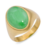 Vintage 20k Yellow Gold Jadeite Cabochon Men's Ring