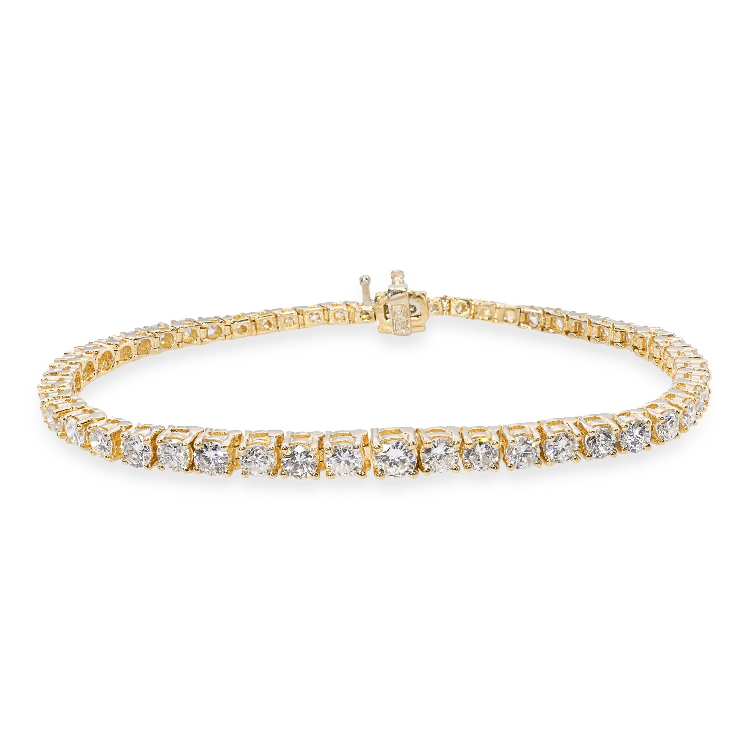 Vintage 14k Yellow Gold 5.38tcw Graduating Diamond Tennis Bracelet