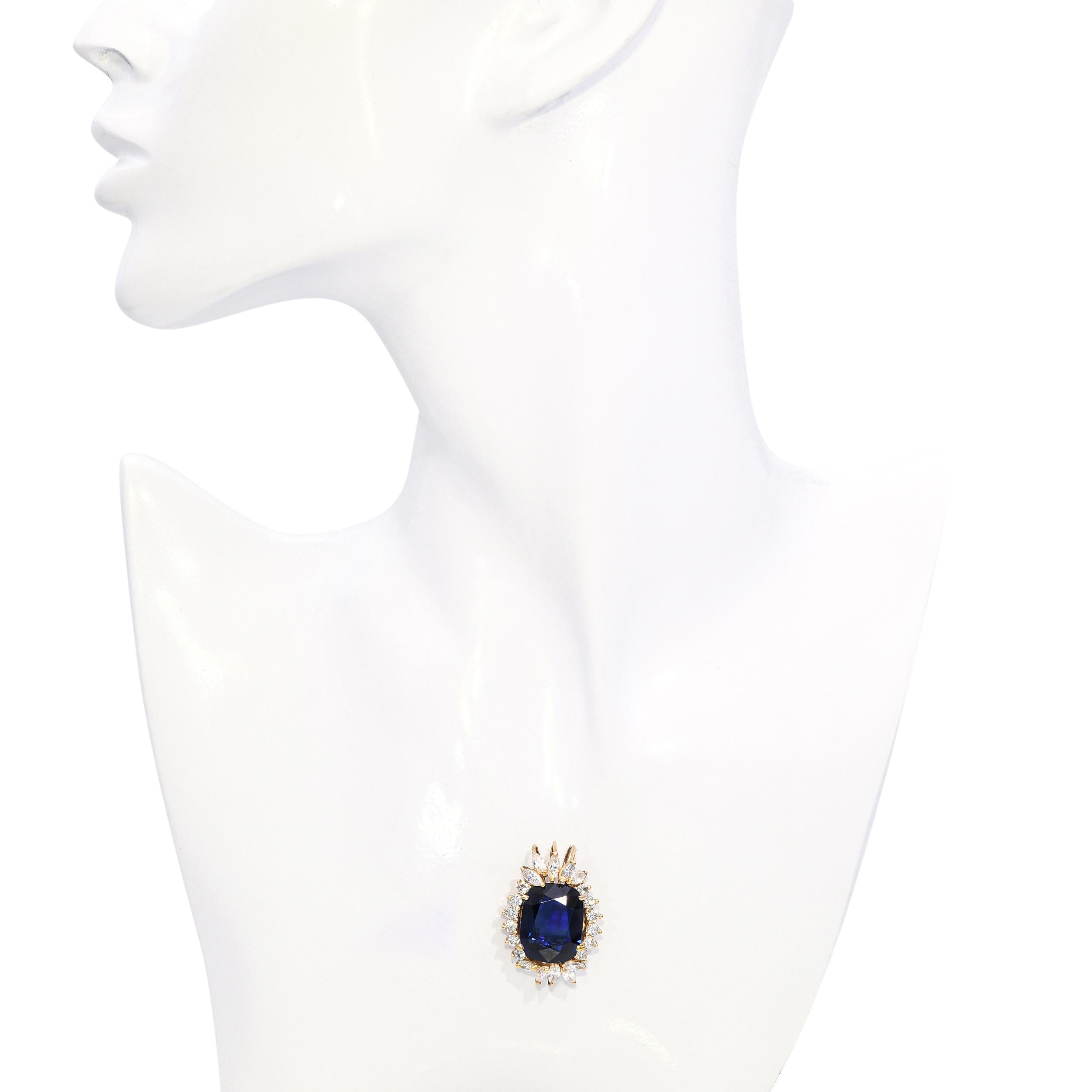 Vintage 14k Yellow Gold GIA 13.77ct Sapphire and Diamond Pendant