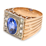 Antique 17k Yellow Gold Victorian 4.34ct Syn Sapphire & Rose Cut Diamond Ring