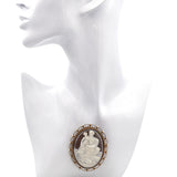 Antique 9k Yellow Gold Pearl "Seated Husband Wife and Child" Shell Cameo Brooch