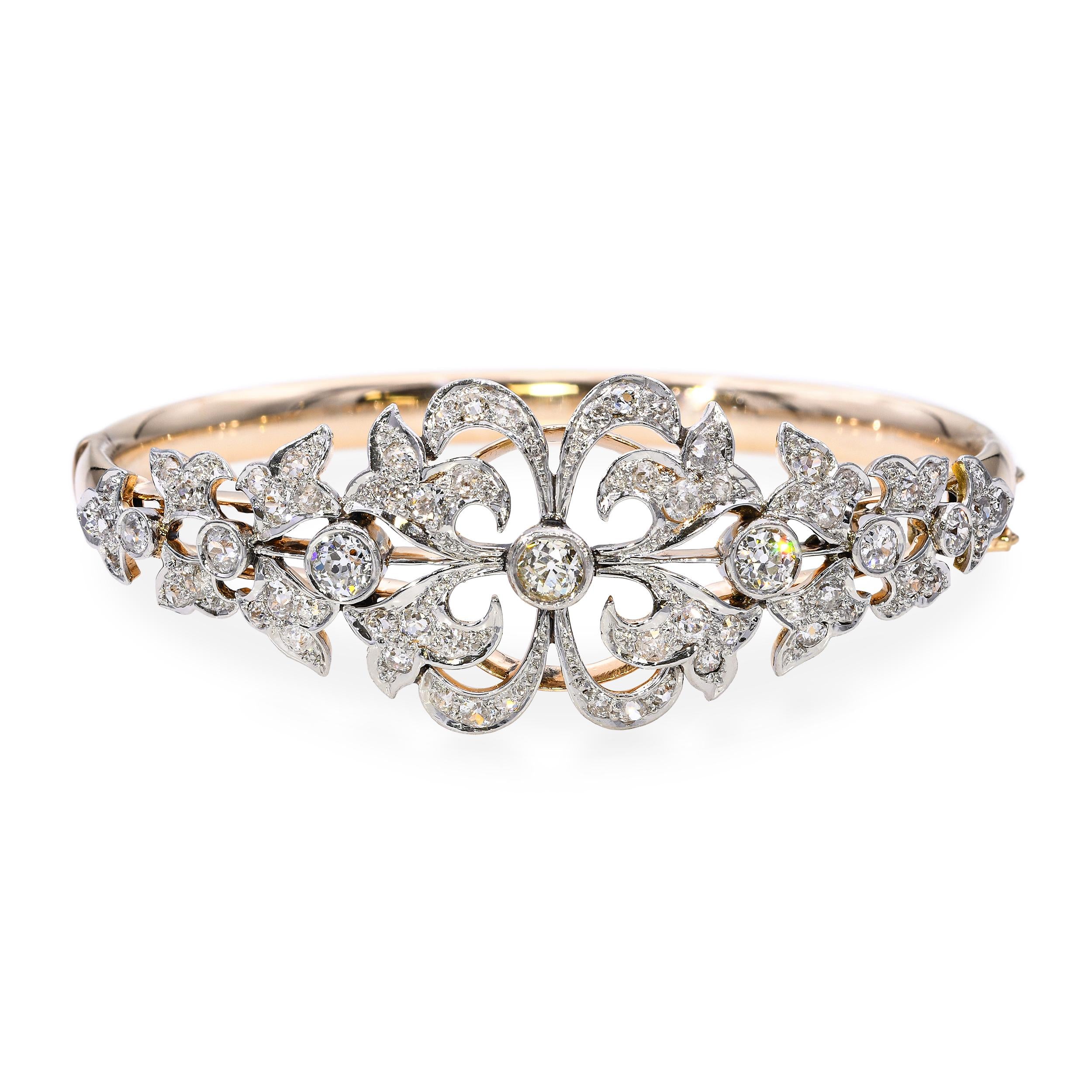 Victorian Yellow Gold 4.26ctw Old European and Mine Cut Diamond Bracelet