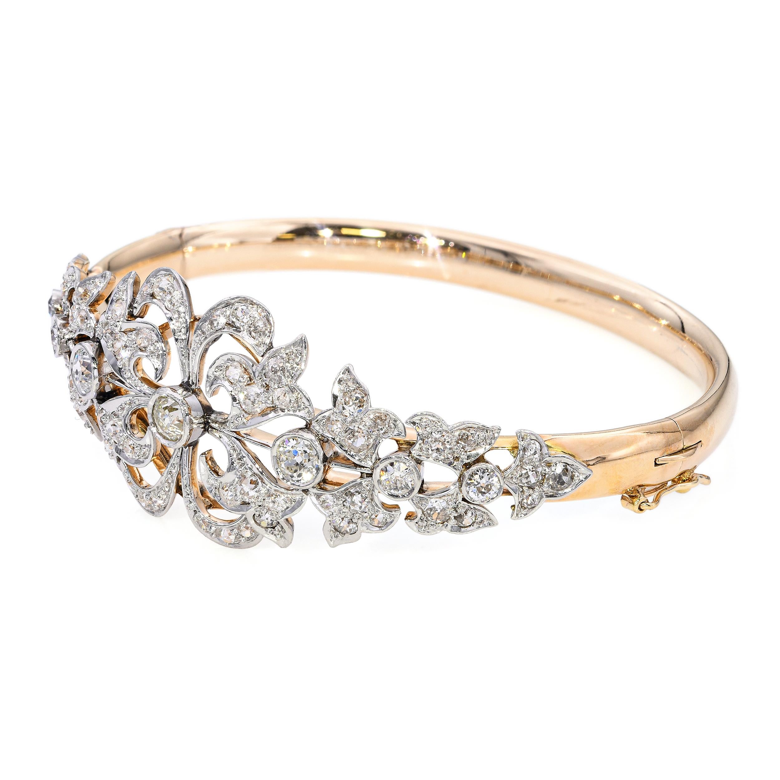 Victorian Yellow Gold 4.26ctw Old European and Mine Cut Diamond Bracelet